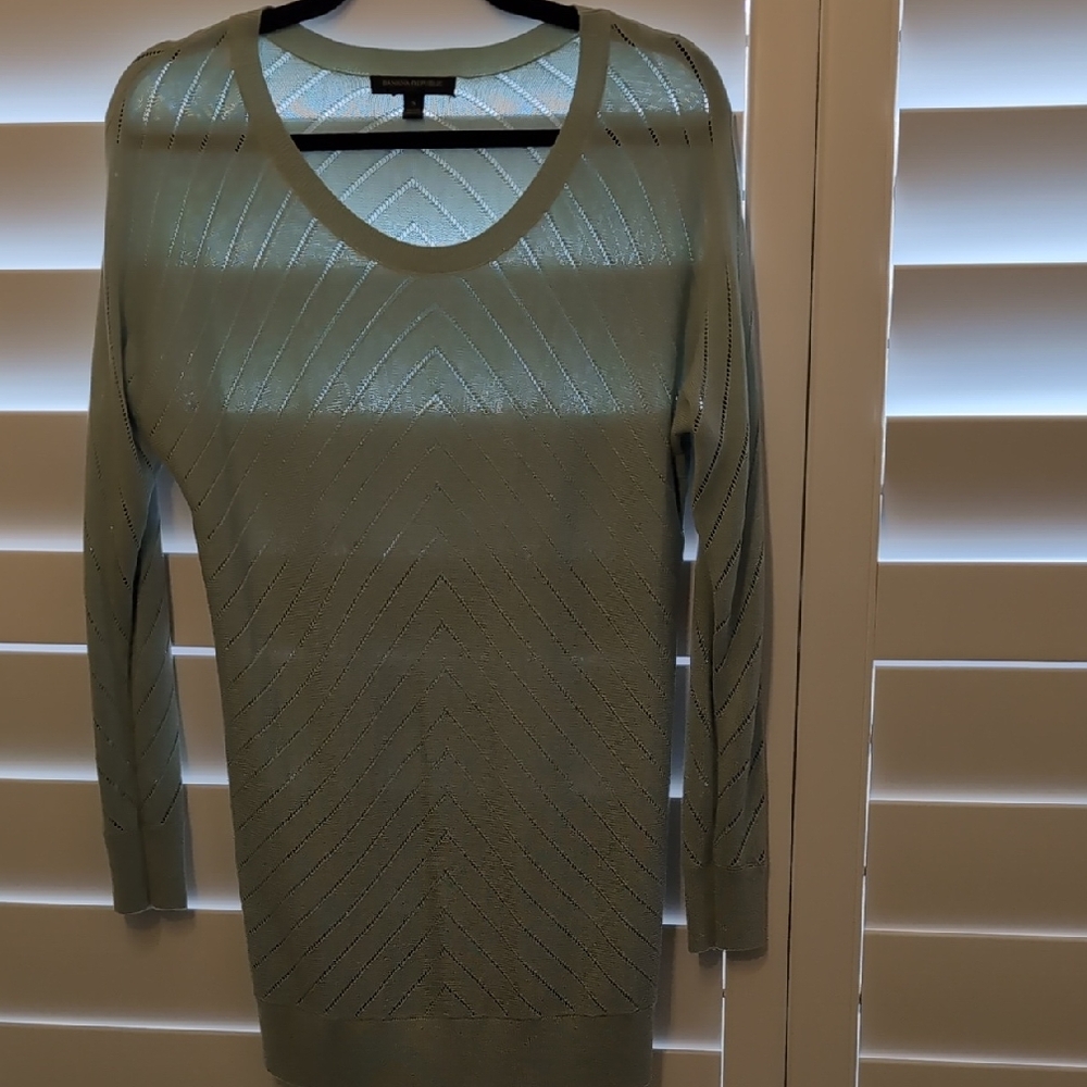 Banana Republic Mint Green Sweater, silk blend, perforated, size S